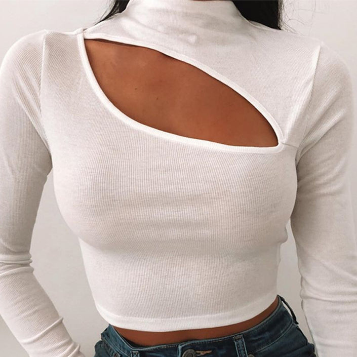 Hot Style Ins Sexy Threaded Hollow Long-Sleeved Top T-Shirt Women