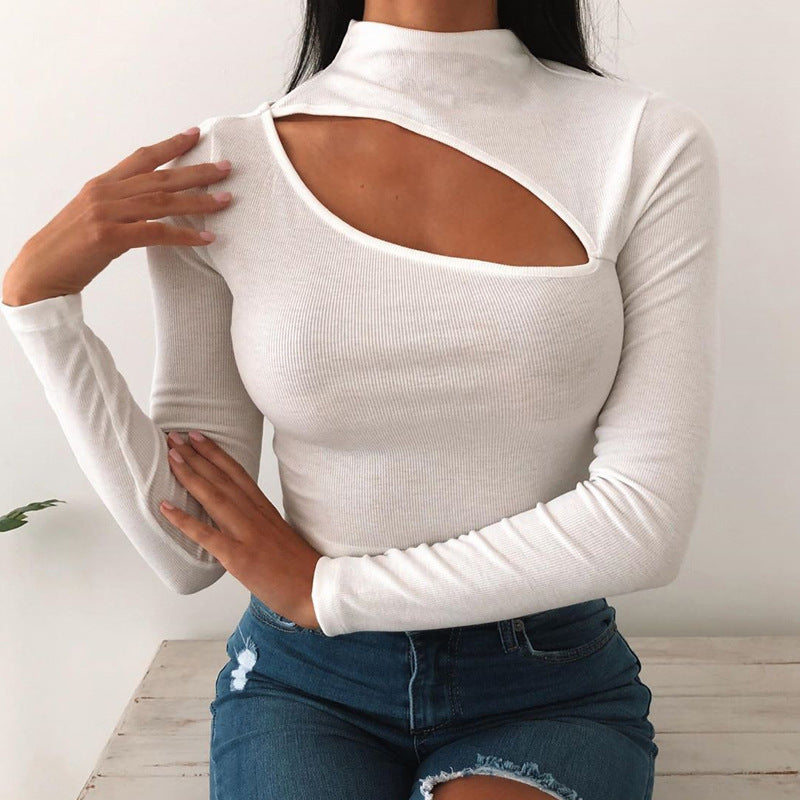 Hot Style Ins Sexy Threaded Hollow Long-Sleeved Top T-Shirt Women