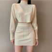 High Neck Long Sleeve Short Skirt Suit Two Piece Set Women