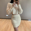 High Neck Long Sleeve Short Skirt Suit Two Piece Set Women