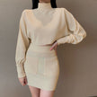 High Neck Long Sleeve Short Skirt Suit Two Piece Set Women