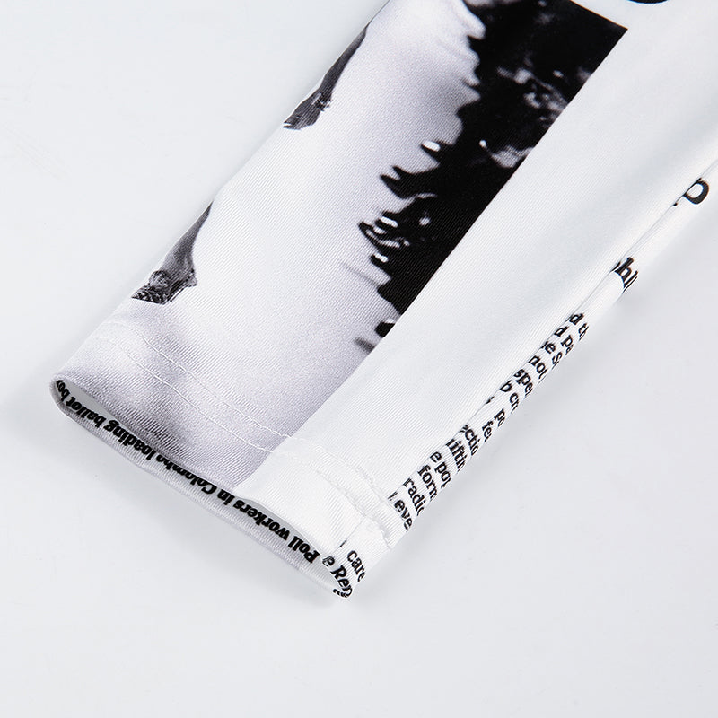 V-neck Cropped Print t shirt Women Bandage Bodycon Long Sleeve Tee Shirt Femme Crop Top