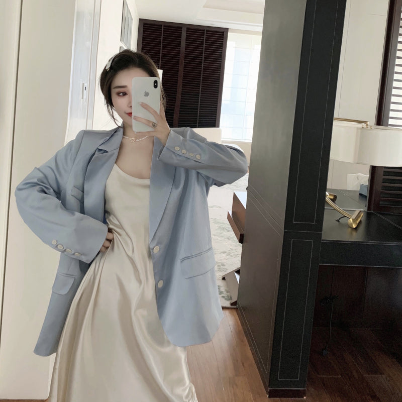 Flavor Satin Suspender Skirt  Casual Gloss Suit