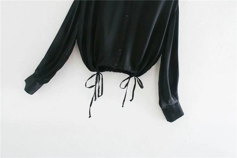 Design Niche Pleated Silk Satin Drape Shirt