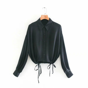 Design Niche Pleated Silk Satin Drape Shirt