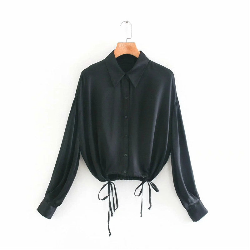 Design Niche Pleated Silk Satin Drape Shirt