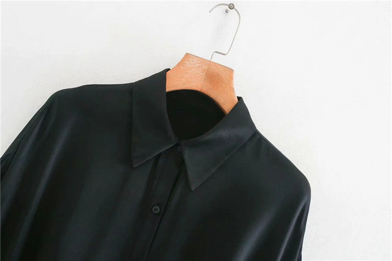 Design Niche Pleated Silk Satin Drape Shirt