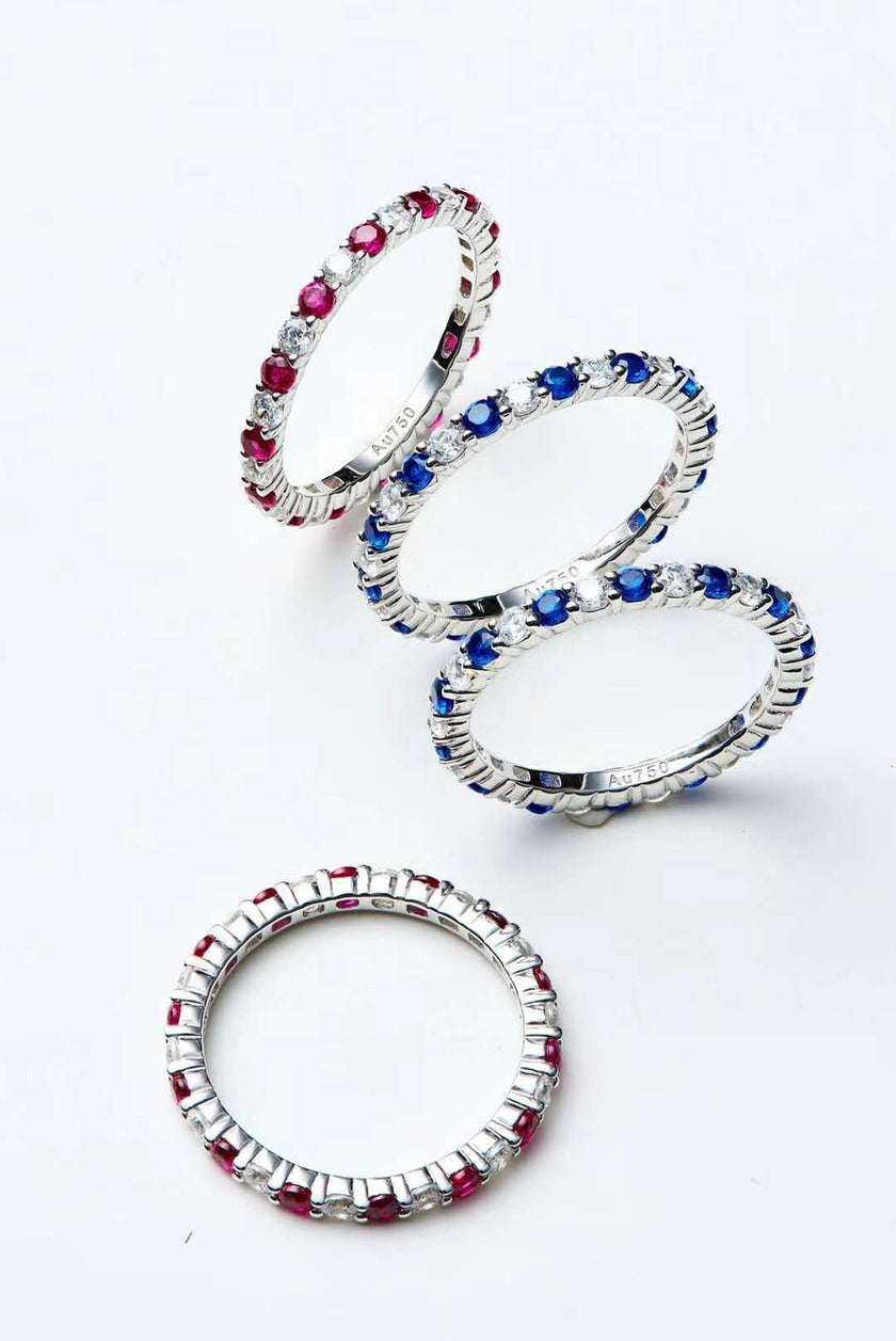 Imported 5A high carbon diamond natural red sapphire row diamond vice ring diamond ring 925 silver plated platinum stacking ring