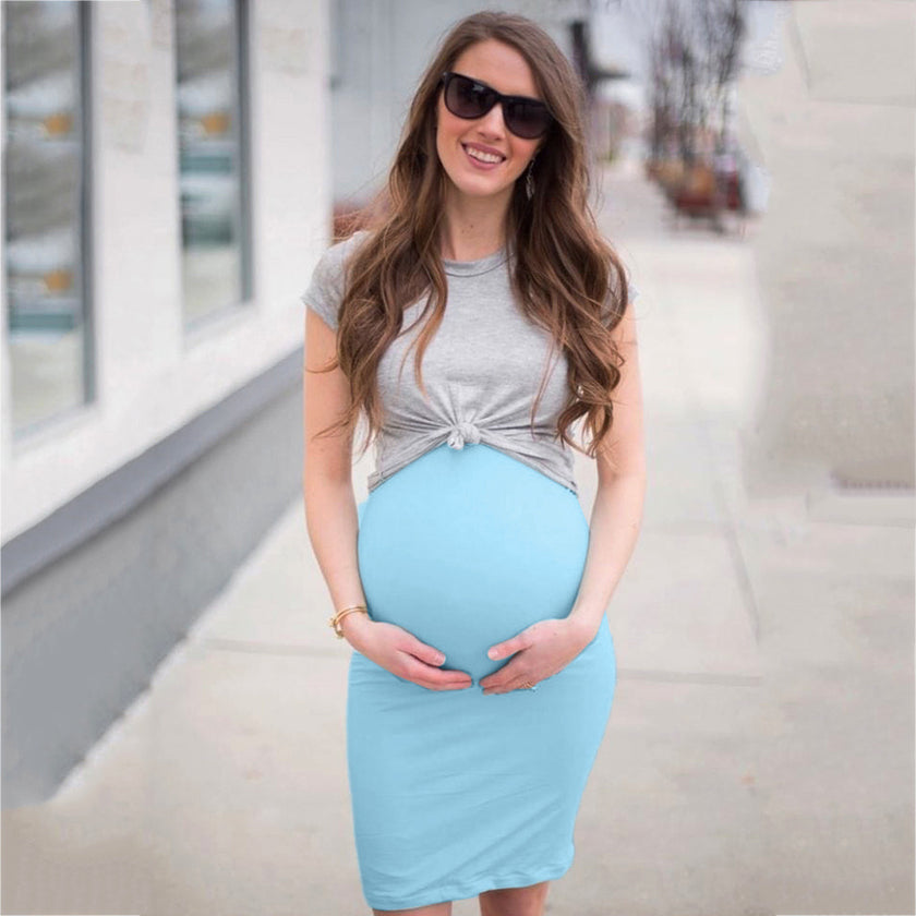 Pure Color Round Neck T-Shirt Suspender Maternity Skirt Two-Piece Suit
