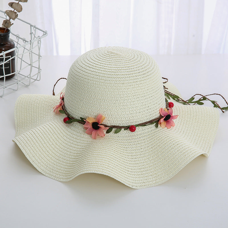 Women's Wavy Edge Big Brim Straw Hat Korean Travel