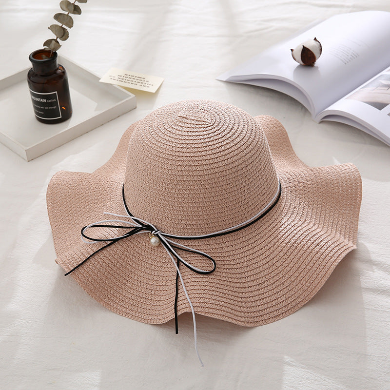 Women's Wavy Edge Big Brim Straw Hat Korean Travel
