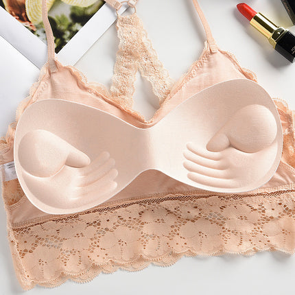 Sexy Lace Beautiful Back Wrapped Chest Cross Hollow Without Steel Ring Gathered Bra