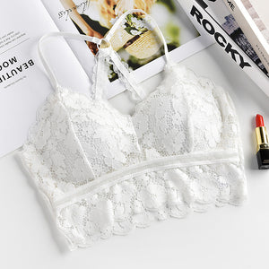 Sexy Lace Beautiful Back Wrapped Chest Cross Hollow Without Steel Ring Gathered Bra