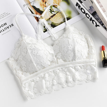Sexy Lace Beautiful Back Wrapped Chest Cross Hollow Without Steel Ring Gathered Bra