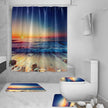 Shower Curtain Set 3D Sea View Beach Digital Printing Shower Curtain Waterproof Polyester