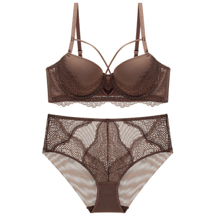 French Lace Splicing Hollow-out Sexy Bra Suit