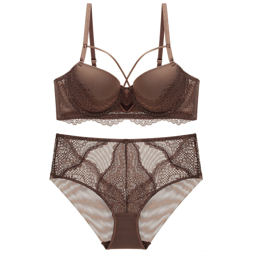 French Lace Splicing Hollow-out Sexy Bra Suit