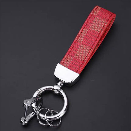 Luxury Genuine Leather Lanyard Keychain Men Women Square Pattern Gunmetal Buckle Car Key Ring Holder Jewelry Gift Chaveiro