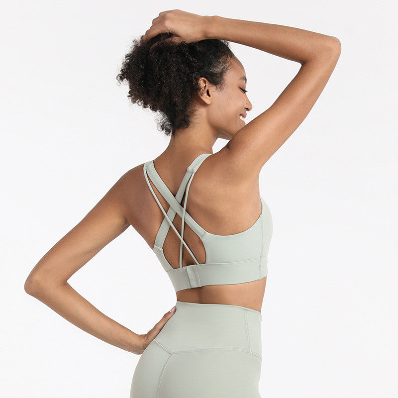 Cross Beautiful Back Sports Underwear Women Shockproof Gathered