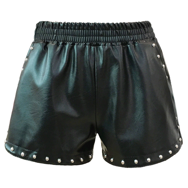 Leather Shorts Women New Fashion Loose Korean Version Of The High Waist A-Line All-Match Slimming Autumn Leather Pants Women's Winter Wear