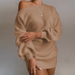 OrangeA Women Off Shoulder Knitted Sweater Dress Autumn  Winter Loose Long Sleeve Solid Ladies Tunic Elegant Streetwear Dresses