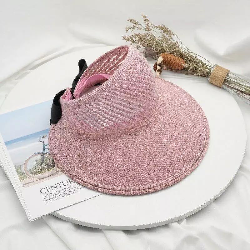 Outdoor Foldable Sun Hat, Bowknot Straw Visor Women