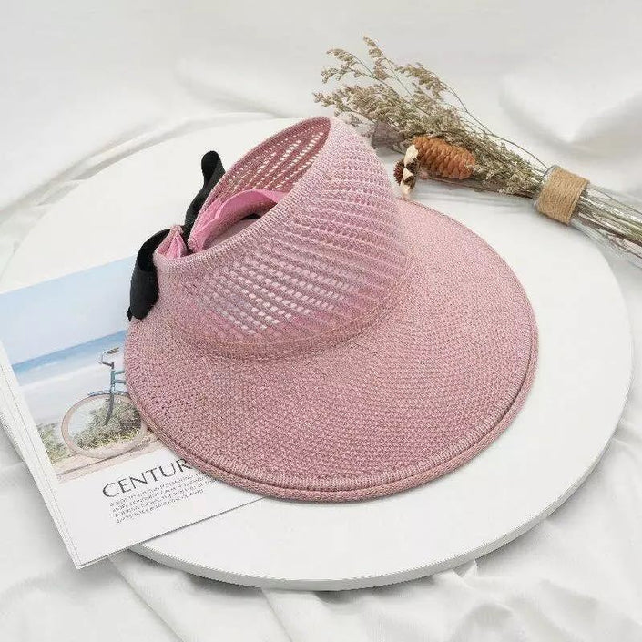 Outdoor Foldable Sun Hat, Bowknot Straw Visor Women