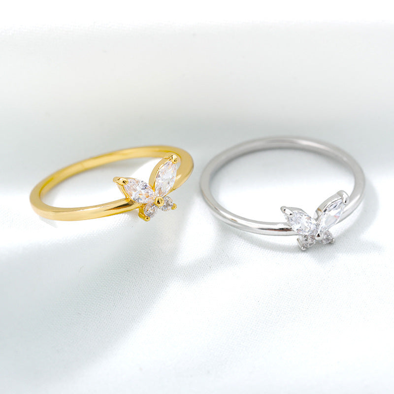 Fashion Cute Zircon Butterfly Geometry Rings For Women Gold Color Stainless Steel Wedding Jewelry Friend Girl