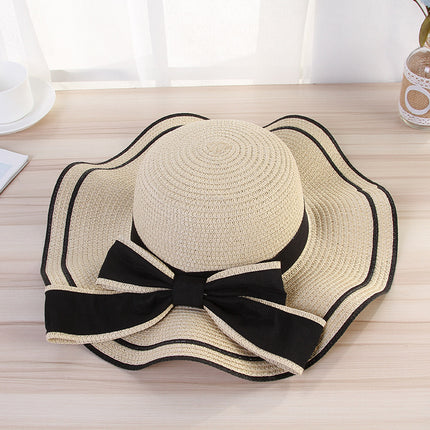Summer Sun Hat Women Straw Hats Sunshade Panama  Fashion Bow Beach Hat Foldable Travel Caps