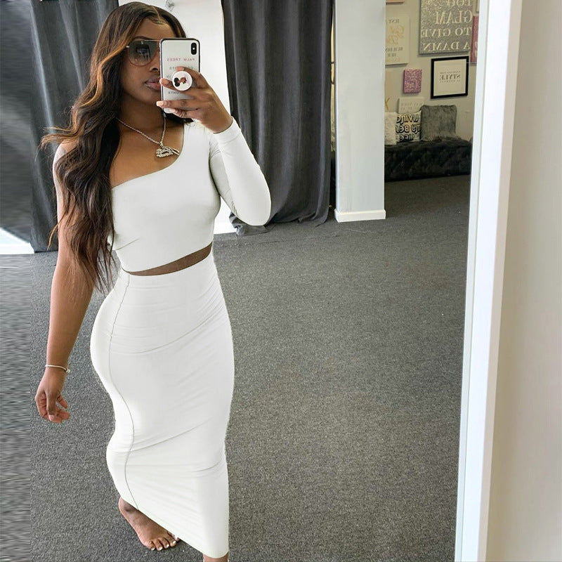 Echoine One Shoulder Sleeve Off Shoulder Jacket And Skirt Two Piece Sexy Party Street Style