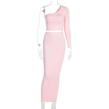 Echoine One Shoulder Sleeve Off Shoulder Jacket And Skirt Two Piece Sexy Party Street Style