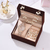 Diamond Watch Pearl Bracelet Earrings Necklace Set For Women