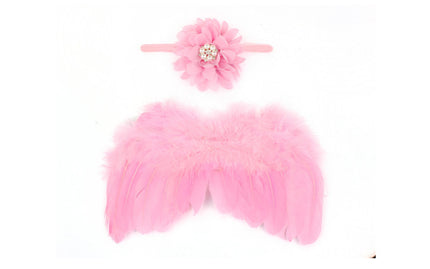Baby Angel Wings Set Children's Photo Props Chiffon Flower Rhinestone Headband Feather Set