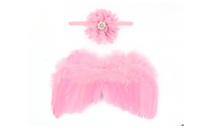 Baby Angel Wings Set Children's Photo Props Chiffon Flower Rhinestone Headband Feather Set