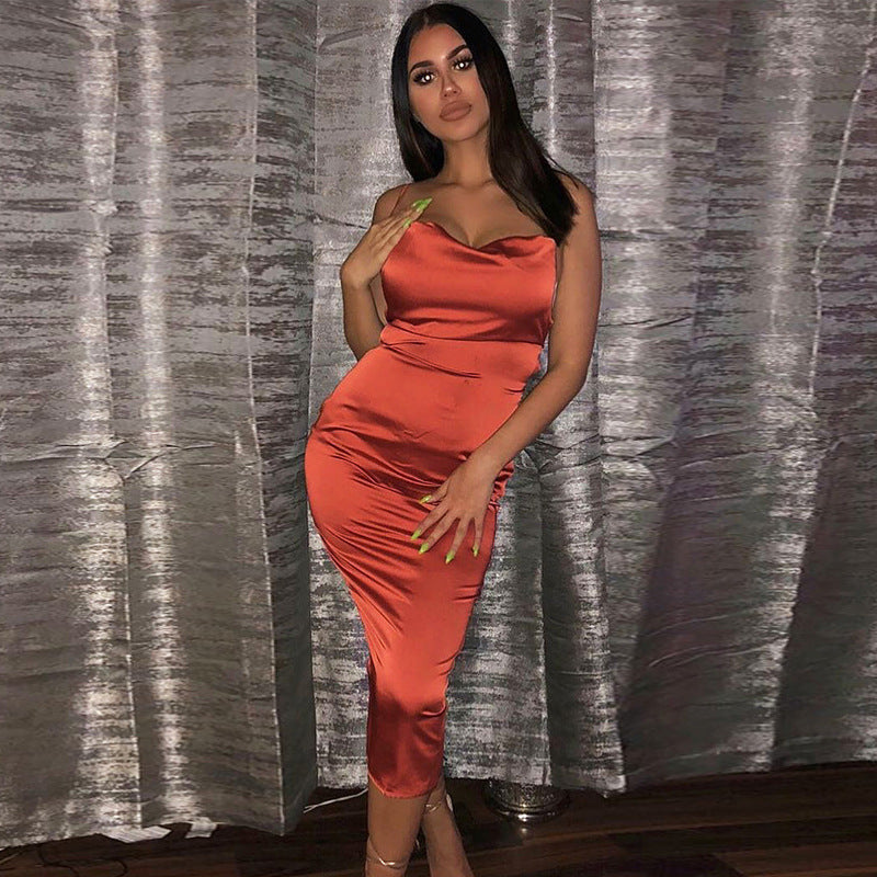 Women's Dress Foreign Trade Sexy Nightclub Skirt Summer Satin Fashion Women's Dress Women