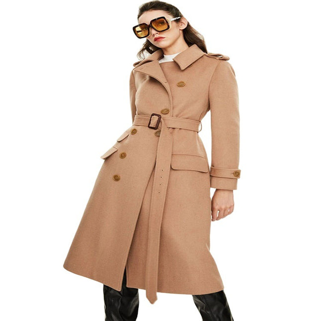 Women's Cashmere Coat Long Side Slit Woolen Coat