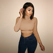 Women Long Sleeve Slim Sexy Basic Tee Tops Cotton Crop Top