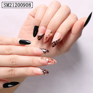 Boxed Nail Art New Finished Nail Piece French Leopard Print Ballet Fake Nail Patch Nail Removable Wearable