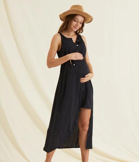 New Cross-Border Pregnant Mother Dress Irregular Polka Dot Dress