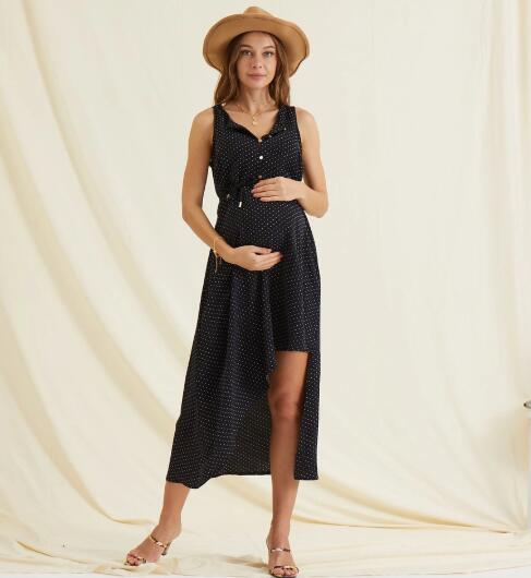 New Cross-Border Pregnant Mother Dress Irregular Polka Dot Dress