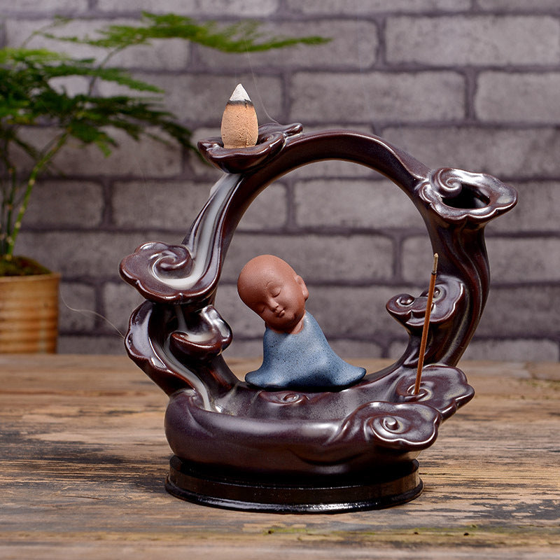 Ceramic Incense Burner Backflow Incense Burner Creative Ornaments Ceramic Backflow Incense Antique Purple Sand Aromatherapy Burner