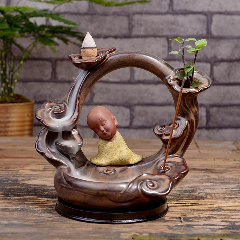 Ceramic Incense Burner Backflow Incense Burner Creative Ornaments Ceramic Backflow Incense Antique Purple Sand Aromatherapy Burner