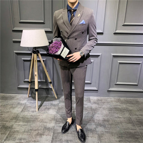 Suit Men''s Suit Slim Fit Korean Business Leisure Double Breasted Single Western Formal Dinner Dress Bridegroom Suit Coat