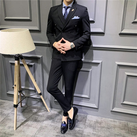 Suit Men''s Suit Slim Fit Korean Business Leisure Double Breasted Single Western Formal Dinner Dress Bridegroom Suit Coat