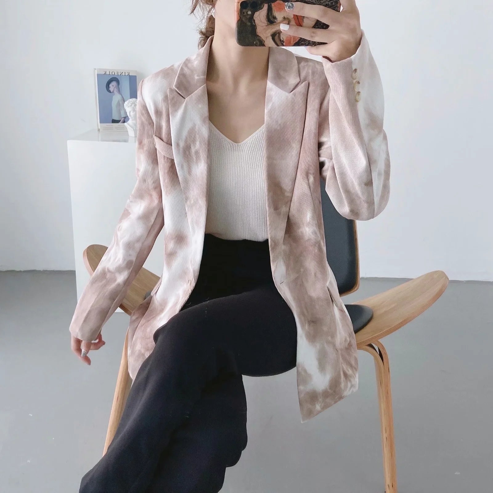 One Button Tie-Dye Corduroy Blazer