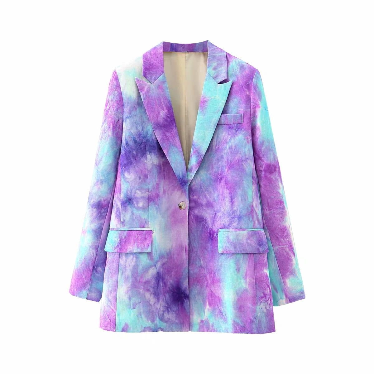 One Button Tie-Dye Corduroy Blazer