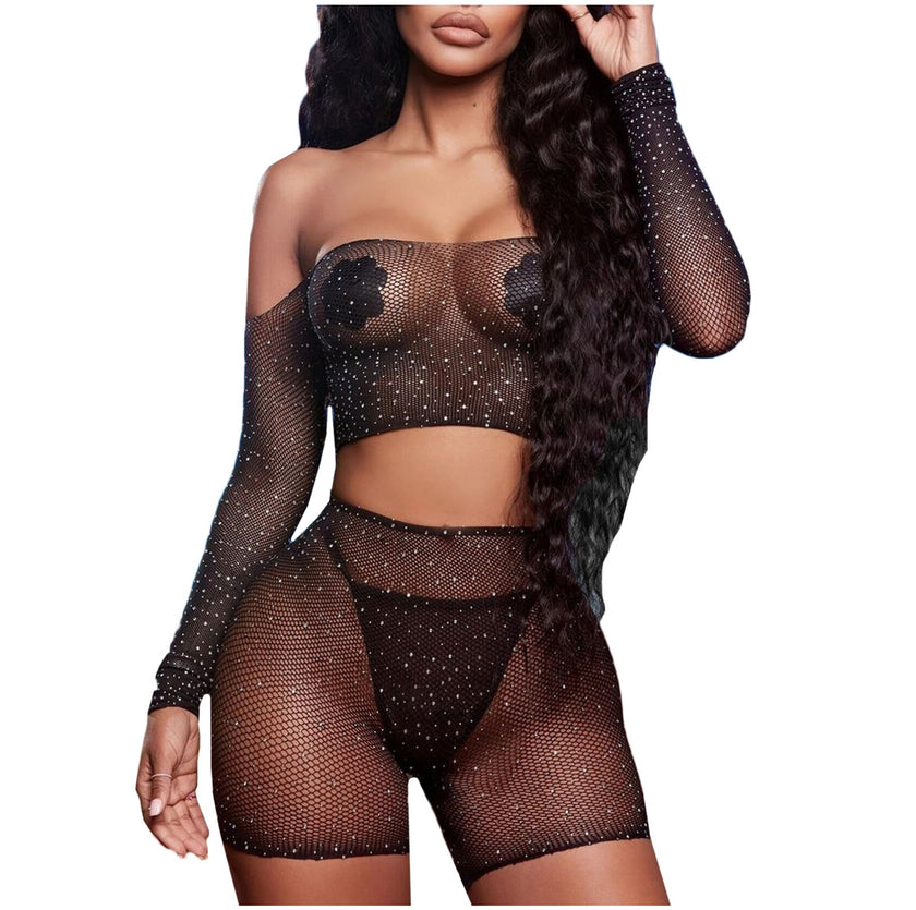 Underwear Rhinestone Women Shorts Mesh Porno