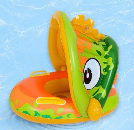 Baby Swimming Boat With Armrests, Baby Swimming Ring, Children'S Inflatable Swimming Seat Ring Awning Yacht