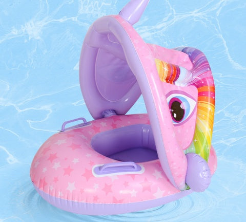 Baby Swimming Boat With Armrests, Baby Swimming Ring, Children'S Inflatable Swimming Seat Ring Awning Yacht