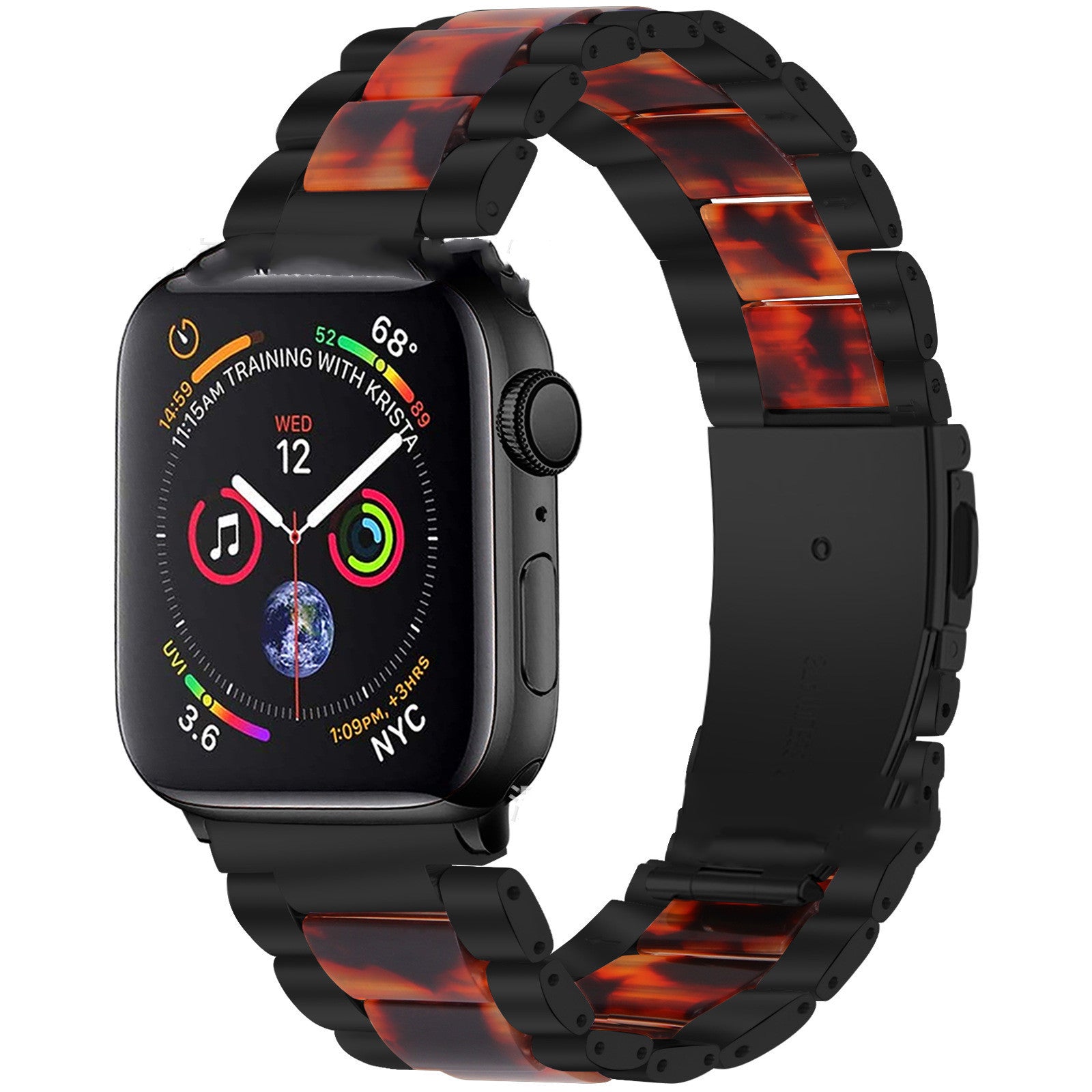 Metal Stainless Steel Resin Three Beads Watch Steel Band